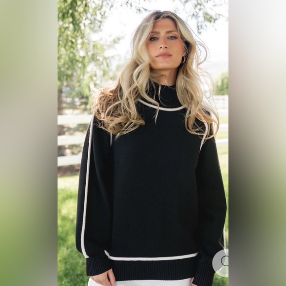 Baltic Born Harrington Sweater Black White Contrast Trim Mock Neck | NWT Size S - Picture 3 of 17